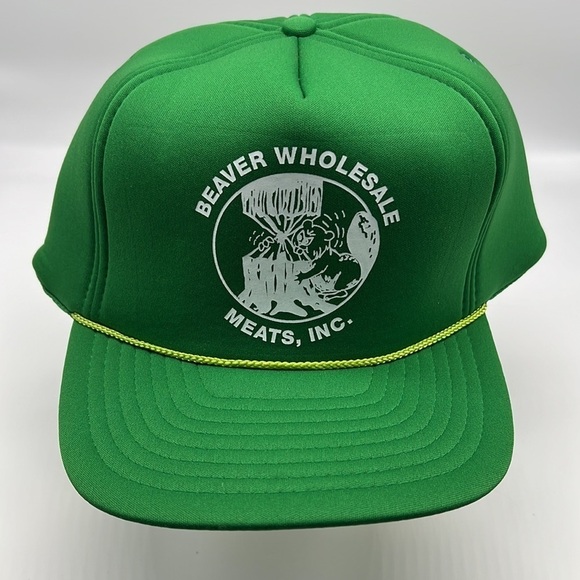 San Sun - Beaver Wholesale Meats INC Graphic Funny Green Trucker Hat Onesize - Picture 1 of 8